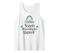 Funny St Patricks Teacher Shenanigans Coffee Teach Repeat Camiseta sin Mangas