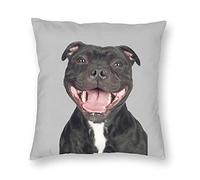 Funny Staffordshire Bull Terrier Funda de cojín Staffie Laughing Staffy Dog Throw Funda de almohada 45,7 x 45,7 cm Novedad Perros cachorros Regalos Decoración del hogar