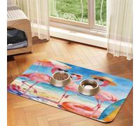 Funny Summer Beach Flamingo - Alfombrilla de alimentación para mascotas, 40 | Alfombrilla de alimentación absorbente para perros y gatos, parte trasera de goma antideslizante, fácil de limpiar