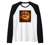 Funny Surprised Cat Meme Hilarious Shocked Tabby Kitty Camiseta Manga Raglan