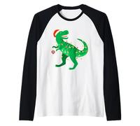 Funny T-Rex Dinosaur, Christmas New Year Holiday Present Fun Camiseta Manga Raglan