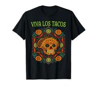 Funny Taco Skull Art Colorful Mexican Food Viva Los Tacos Camiseta