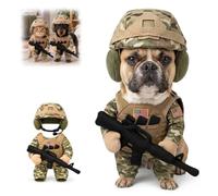 Funny Tactical Soldier Pet Costume, Dog Military Costume (L) | Complete pet army look with camo outfit, tactical helmet and toy rifle for fun photos, Halloween parties and dress-up events.