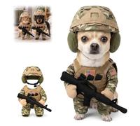 Funny Tactical Soldier Pet Costume, Dog Military Costume (S) | Complete pet army look with camo outfit, tactical helmet and toy rifle for fun photos, Halloween parties and dress-up events.