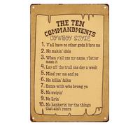 Funny Ten Commandments Cowboy Style Metal Sign Retro Wall-Art for Ranch Home Country Decor Gift Idea for Cowboy Cowgirl Rancher 8 X 12 inch