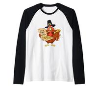 Funny Thanksgiving Save a Turkey Eat Pizza Camiseta Manga Raglan