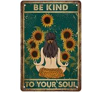Funny The Women Soul Be Kind To Your Yoga - Letrero de girasol para decoración de pared, letrero de metal vintage, póster artístico divertido, cafetería, cocina, garaje, hombre, cueva, oficina, baño