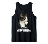 Funny Thinking Cat - Plotting World Domination After Nap Camiseta sin Mangas