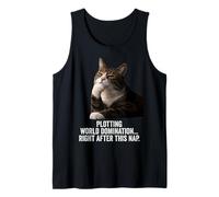 Funny Thinking Cat - Plotting World Domination After Nap Camiseta sin Mangas