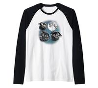 Funny Three 3 Moon Howling Black Pug Dog Dog Lover Camiseta Manga Raglan