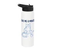 Funny Tired Cat Give Me A Minute Coffee Lover Humor Stainless Steel Insulated Water Bottle