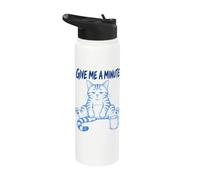 Funny Tired Cat Give Me A Minute Coffee Lover Humor Stainless Steel Insulated Water Bottle