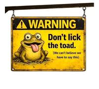 Funny Toad Metal Wall Sign | Metal, 4.7in-11.8in X 7.1in-15.8in | Don't Lick Toads Vintage Country | Humorous Garden Decor For Patio, Porch, Yard | Quirky Gift