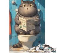 Funny Toilet Cat Puzzles Imposible,desafío for Adults Entretenimiento Creativo 1000 Piezas Obra De Arte De Juego De para Adultos Y Niños Mayores De 12 Años 500pcs (52x38cm)