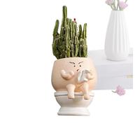 Funny Toilet Planter Pot - Cute Resin Face Self Watering Plant Pot, Creative Planter Container for Indoor Outdoor Garden, Patio, Desk, Bookshelf and Home Decoration