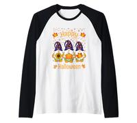 Funny Tree Gnomos Bruja sosteniendo Calabaza Feliz Halloween niños Camiseta Manga Raglan