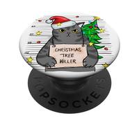 Funny True Crime Christmas Cat Dad Grumpy Serial Killer Cat PopSockets PopGrip Adhesivo