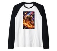 Funny Turtle Riding Sloth in Cosmic Galaxy Space UFO Camiseta Manga Raglan