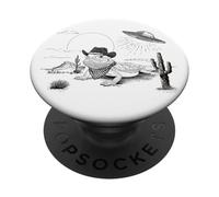 Funny UFO Bearded Dragon Western Alien Vintage 90s Wild West PopSockets PopGrip Adhesivo