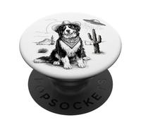 Funny UFO Bernese Mountain Dog Alien Vintage 90s Wild West PopSockets PopGrip Adhesivo