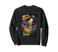 Funny UFO Cat Alien Abduction Retro Comic Design Sudadera