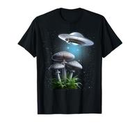 Funny UFO Hovering Over Weird Mushrooms Sci-fi Magic Shrooms Camiseta
