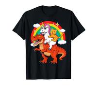 Funny Unicorn Cat Riding Dinosaur T-Rex Rainbow Space Galaxy Camiseta