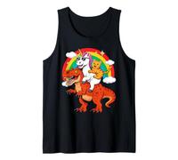 Funny Unicorn Cat Riding Dinosaur T-Rex Rainbow Space Galaxy Camiseta sin Mangas