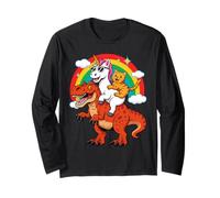Funny Unicorn Cat Riding Dinosaur T-Rex Rainbow Space Galaxy Manga Larga