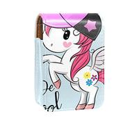 Funny Unicorn Girl Be Cool - Estuche portátil para pintalabios para viajes, mini caja de almacenamiento de lápiz labial con espejo para mujeres y mujeres, bolsa de cosméticos de cuero, Varios colores, 9.5x2x7 cm/3.7x0.8x2.7 in