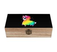 Funny Unicorn Llama - Caja de almacenamiento de madera para tesoros, 7.9 x 3.7 x 2.3 pulgadas, cajas de recuerdo con tapa con bisagras y cierre frontal
