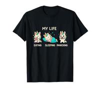 Funny Unicorn My Life Comiendo Dormir Pánico Lindo Kawaii Camiseta