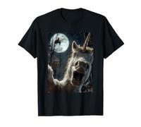 Funny Unicorn Selfie Luna Llena Bosque de Brujas Volador Halloween Camiseta