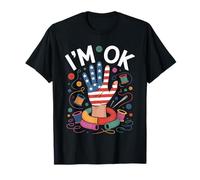 Funny USA I'm Ok Sewing Quilting Saying with Hand Signal Art Camiseta