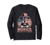 Funny USA Miniature Schnauzer Merica 4th of July Dog Manga Larga