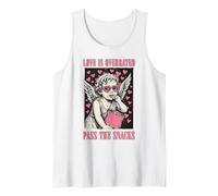 Funny Valentines Cupido Love Is Overrated Pass The Snacks Camiseta sin Mangas