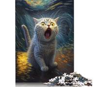 Funny Van Gogh Cat Puzzles Imposible,desafío para Adultos Entretenimiento Creativo 1000 Piezas Obra De Arte De Juego De para Adultos Y Niños A Partir De 12 Años 1000pcs (38x26cm)