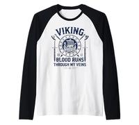 Funny Viking Blood Runs Through My Veins Vikings Norse Camiseta Manga Raglan