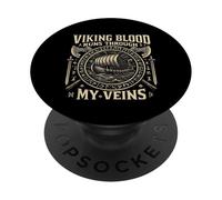 Funny Viking Blood Runs Through My Veins Vikings Norse PopSockets PopGrip Adhesivo