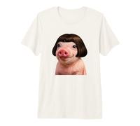 Funny Viral Pig with a Bob Haircut Black Hair Pig Meme Wig Camiseta Premium
