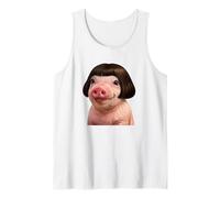 Funny Viral Pig with a Bob Haircut Black Hair Pig Meme Wig Camiseta sin Mangas