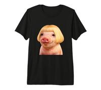 Funny Viral Pig with a Bob Haircut Blond Hair Pig Meme Wig Camiseta Premium