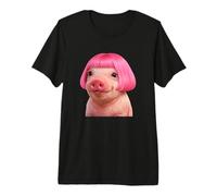 Funny Viral Pig with a Bob Haircut Pink Hair Pig Meme Wig Camiseta Premium