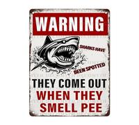 Funny Warning Sharks Have Been Spotted in This Pool They Come Out When They Smell Pee Letrero de lata para piscina, playa, parque acuático, decoración al aire libre, 30,5 x 40,6 cm