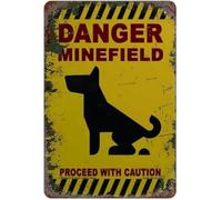 Funny Warning Sign Dog Danger Minefield Vintage Metal 8x12 Inch