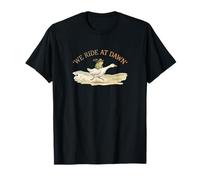 Funny We Ride At Dawn Frog Cowboy Riding Goose Vintage Meme Camiseta