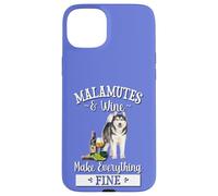 Funny Wine Makes Everything Fine Malamute Dog Lover Carcasa para iPhone 15 Plus