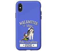 Funny Wine Makes Everything Fine Malamute Dog Lover Carcasa para iPhone X/XS