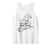 Funny Witch Saying Yes I Can Drive A Stick Halloween Mujeres Camiseta sin Mangas