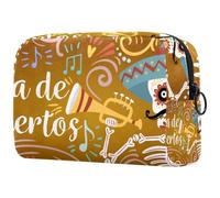 Funny with Dead Day Skeletons - Bolsa de cosméticos para mujer, neceser de viaje, bolsa organizadora de maquillaje grande con cremallera, multicolor, 18.5x7.5x13cm/7.3x3x5.1in, Neceser